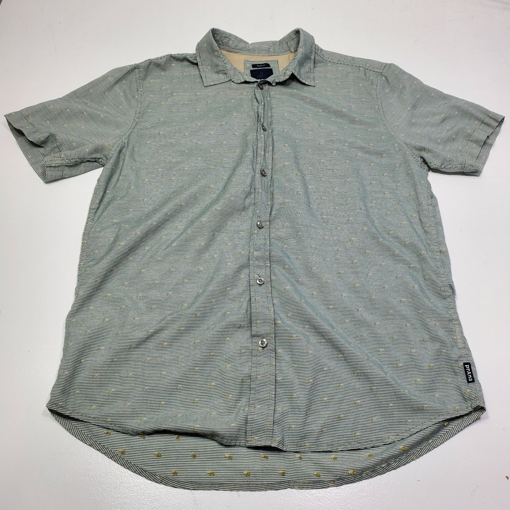 PrAna Shirt Mens XL Green Short Sleeve Button Front Outdoor Hiking Casual